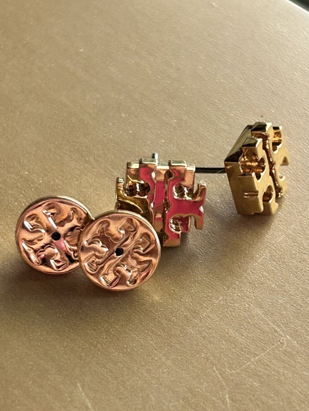 Tory Burch Roxanne Gold Tone Double T Logo Stud Earrings